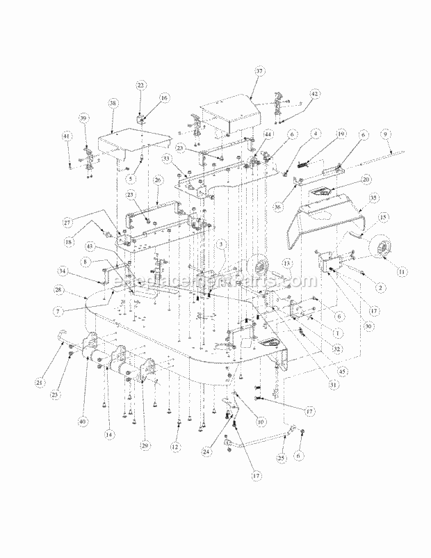 Fabricated Cutter Deck Diagram and Parts List for M48-HN 53BB5E6V750-20-HP-OHV Cub Cadet Lawn Tractor